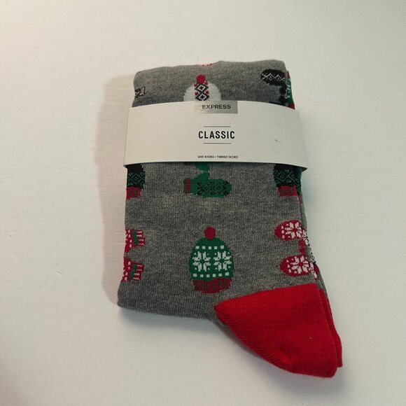 Express Dress Socks Crew Christmas Classic Mittens Boggins Men's Size 8-13 - Picture 1 of 3